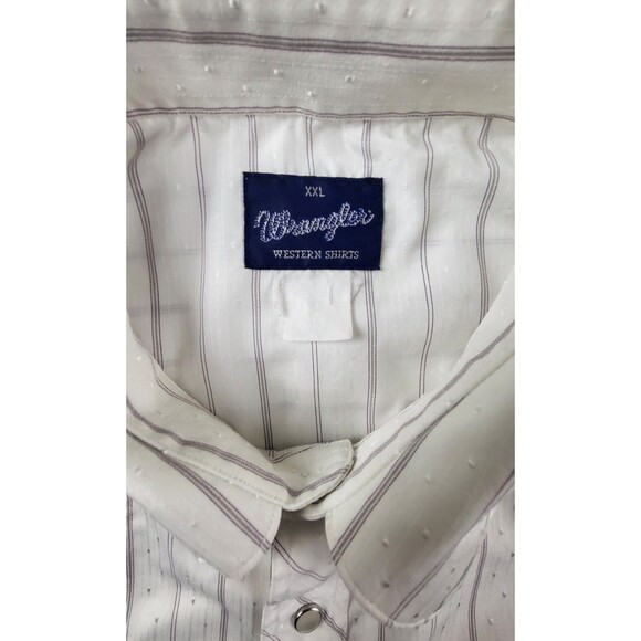 Vintage Wrangler Western Shirt Mens XXL Pearl Snap Button Down White Striped - Picture 3 of 7